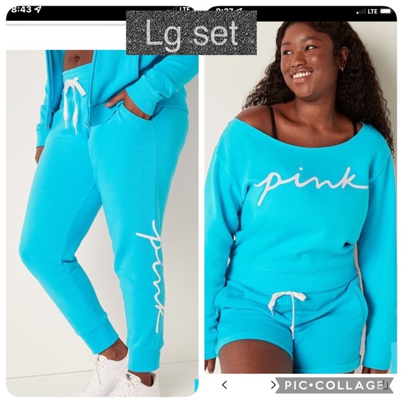 Vs pink crop crew skinny jogger short sleeve tee Neon scuba script logo - Picture 4 of 15